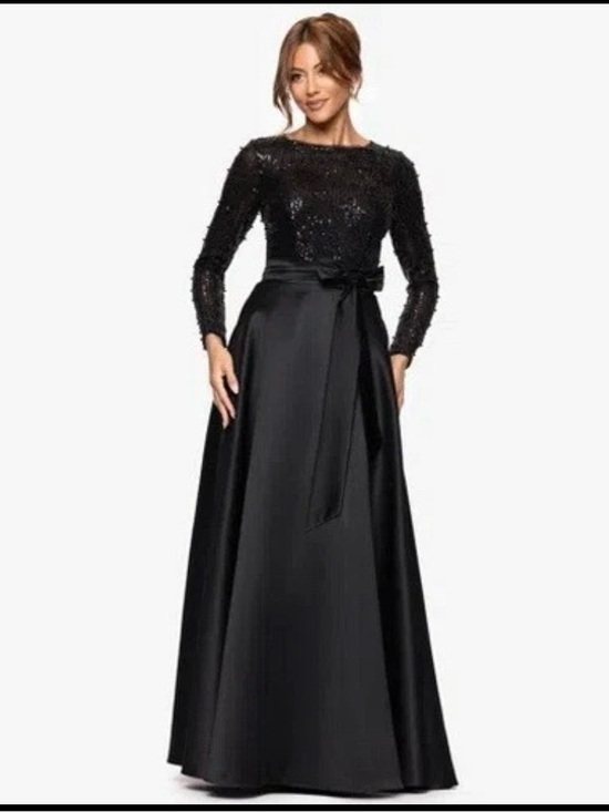 Xscape Dresses & Skirts - Xscape Black Sequin Bodice Satin A-Line Formal Dress